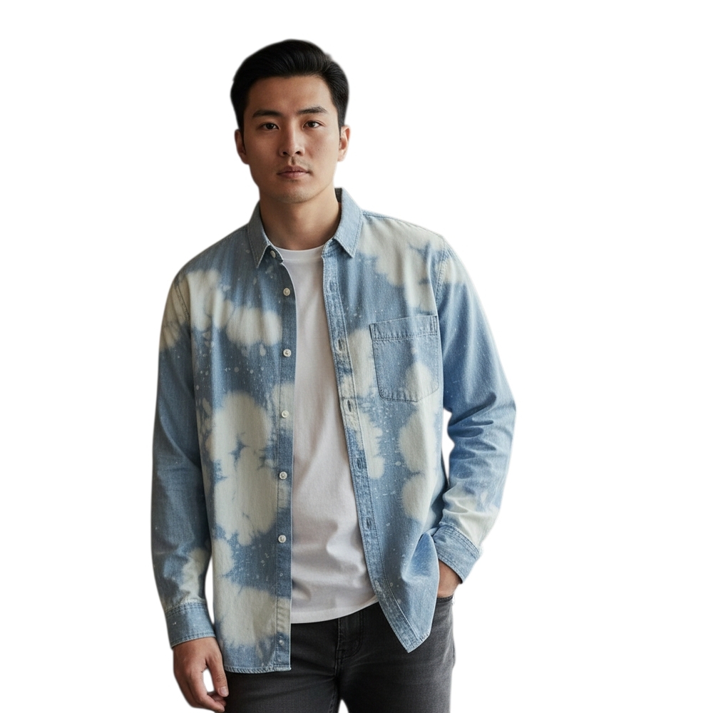 Sun and Stone Chambray Button Up Men XL Bleach Splash Long Sleeve